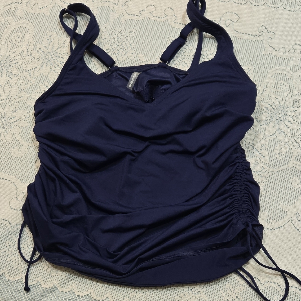 Lands' End Deep Blue Ruched Tank Top Bathing Suit Size 8
